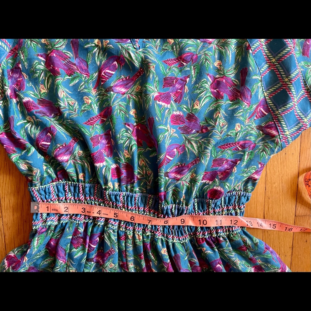 SOLD | 80s Vintage Diane Freis Bird Print Ruffle Dress - Picture 9 of 9